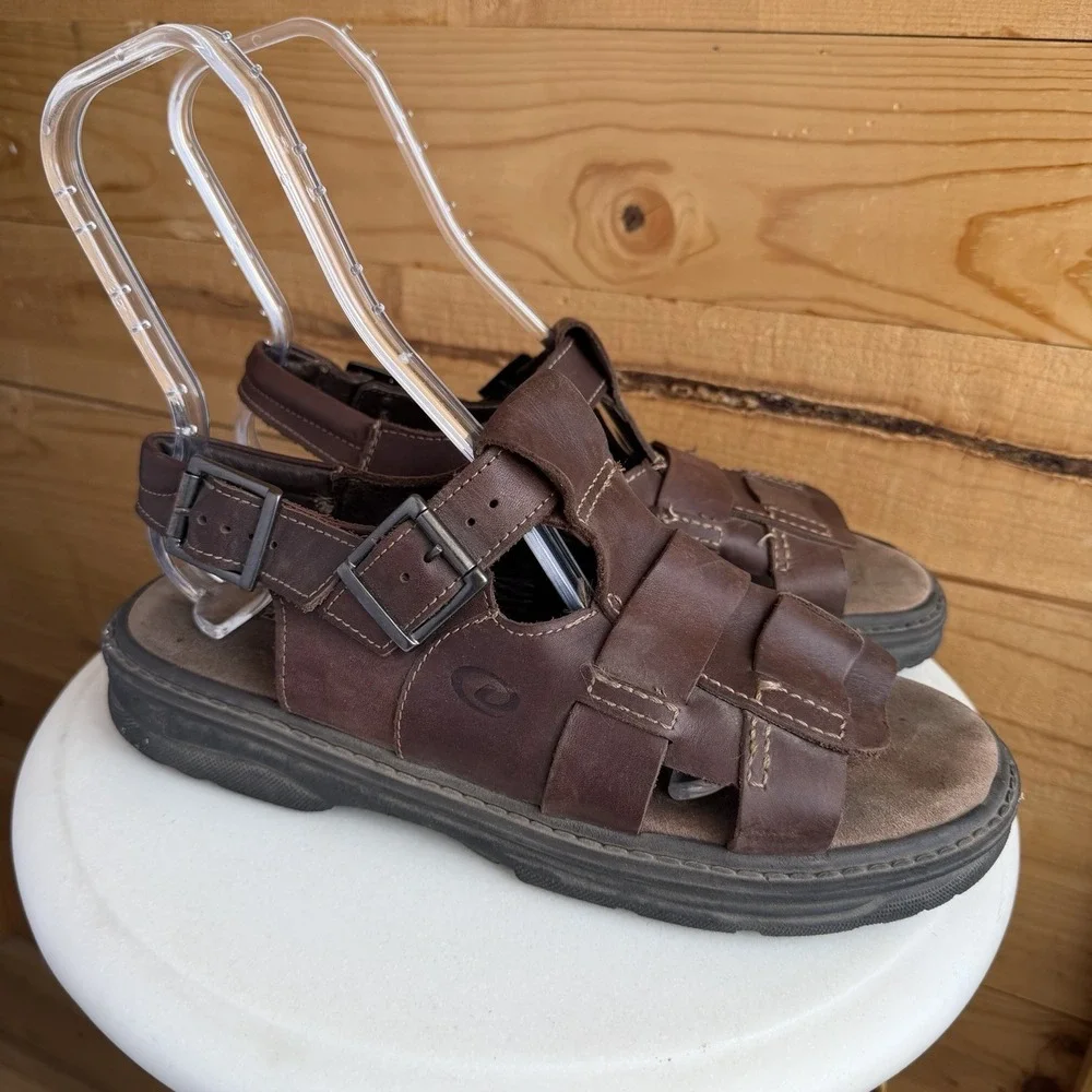 VTG Dexter Brown Leather Fisherman Sandals Comfort Slip On Buckle Strap Mens 12m